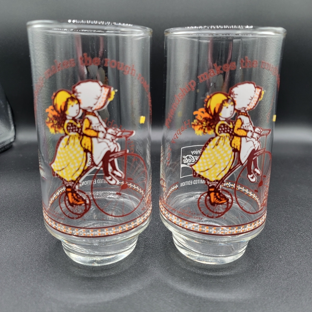 Vintage Coca-Cola American Greetings  Holly Hobbie Friendship Glass Set of 2